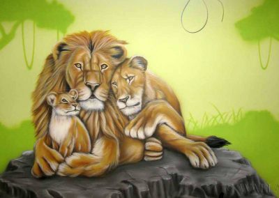 pomalowana ściana - rodzina lwów